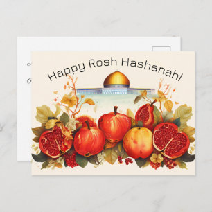 Happy Rosh Hashanah with Dome of Rock & apple Postcard