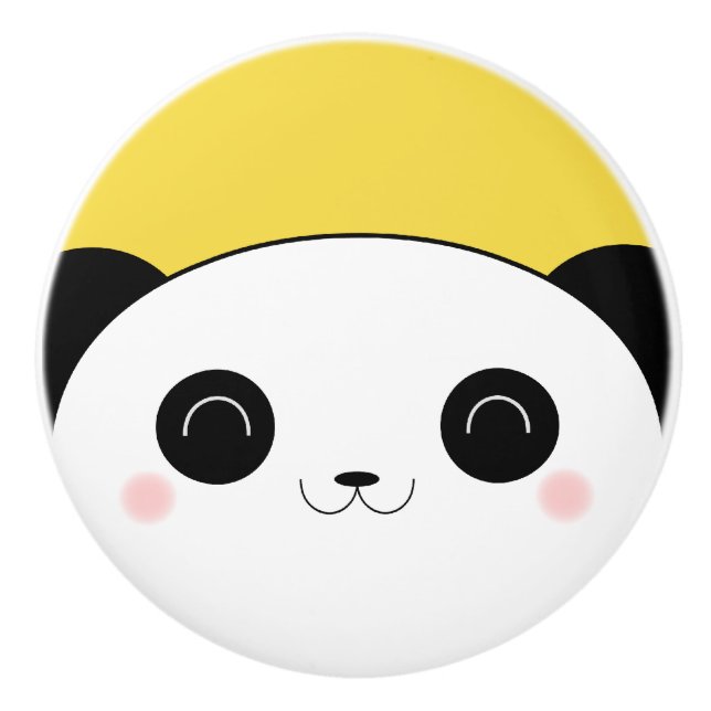 Happy Rosy Cheeked Kawaii Panda Face Ceramic Knob (Front)