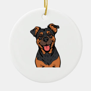 Happy Rottweiler Cartoon � Cute and Friendly Dog Ceramic Ornament