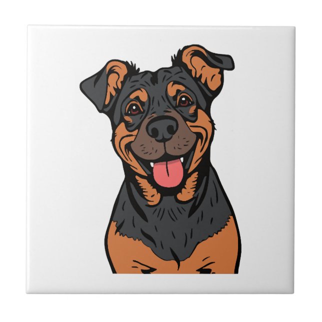 Happy Rottweiler Cartoon � Cute and Friendly Dog Ceramic Tile (Front)