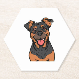 Happy Rottweiler Cartoon � Cute and Friendly Dog Paper Coaster