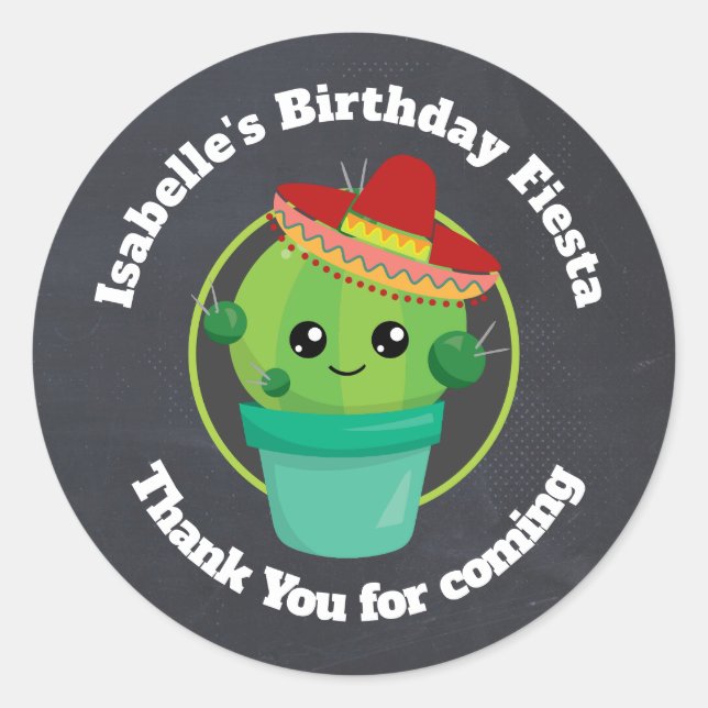 Happy Round Cactus Birthday Thank You Classic Round Sticker (Front)