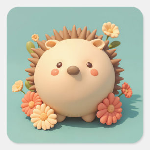 Happy Round Clay Porcupine Square Sticker