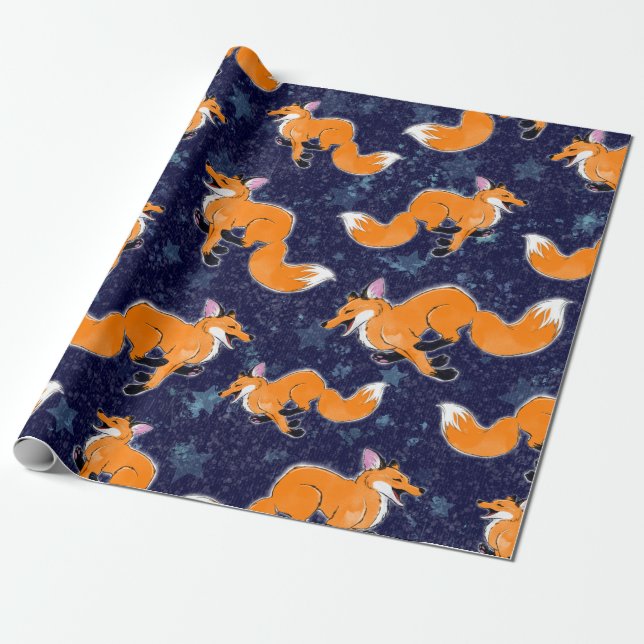 Happy Running Fox Wrapping Paper (Unrolled)