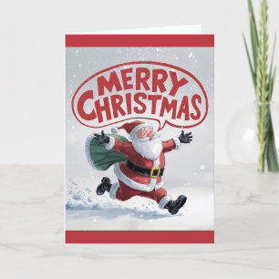 Happy Running Santa Christmas Card