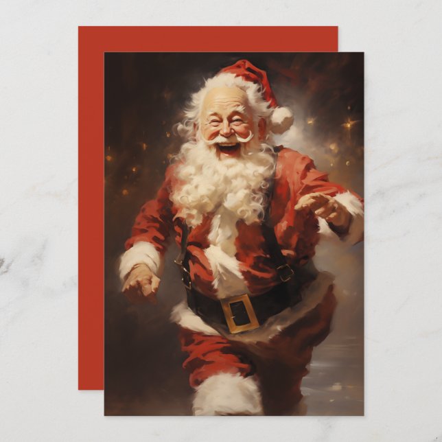 Happy Running Santa Holiday Card (Front/Back)