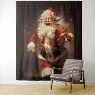 Happy Running Santa Tapestry