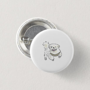 Happy Running White Puppy Personalised Gift 3 Cm Round Badge