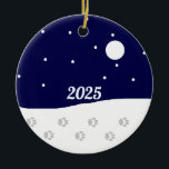 Happy Rural Winter: Ceramic Ornament<br><div class="desc">It's a beautiful winter night out in the country. Some animals are out and about. You can see animal tracks in the snow. The moon is shining brightly. Snow is falling. Life is lovely. Customisable. Original work; (c) Sharon Lee Hudson. All rights reserved.</div>