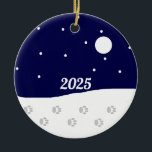 Happy Rural Winter: Ceramic Ornament<br><div class="desc">It's a beautiful winter night out in the country. Some animals are out and about. You can see animal tracks in the snow. The moon is shining brightly. Snow is falling. Life is lovely. Customisable. Original work; (c) Sharon Lee Hudson. All rights reserved.</div>