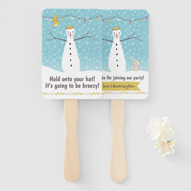 Happy Rustic Snowman Cool Breeze Hand Fan (Front and Back)