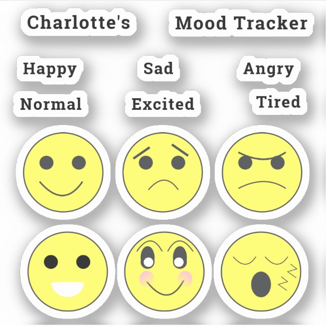 Happy Sad Angry Tired Normal Mood Faces (Front)