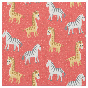 Happy Safari Zebras and Giraffes Cute Fabric