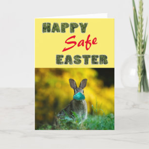 Happy & Safe Easter   Cute Funny Rabbit with Mask Holiday Card
