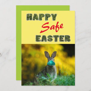 Happy & Safe Easter   Cute Funny Rabbit with Mask Holiday Card