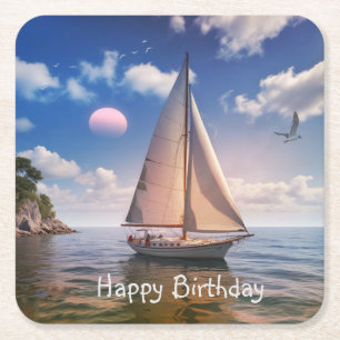 Happy Sailing Square Paper Coaster