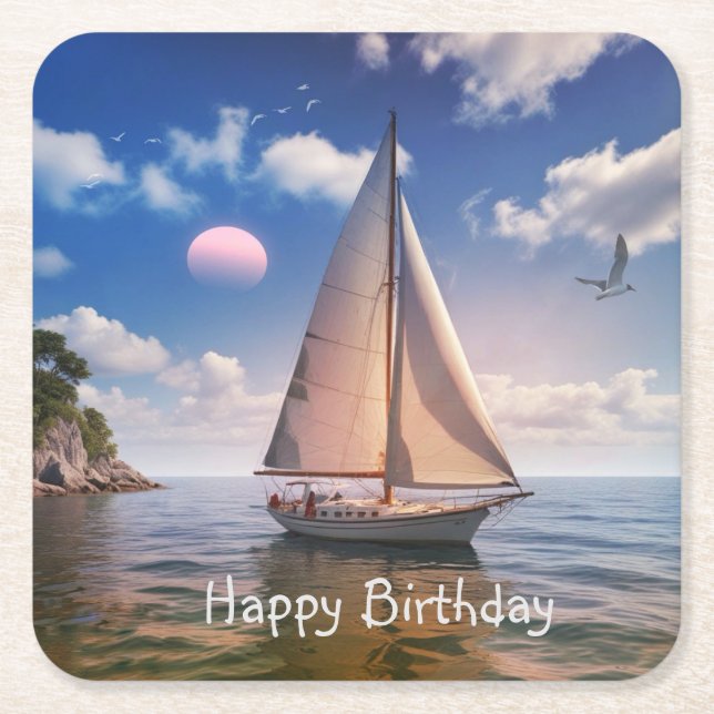 Happy Sailing  Square Paper Coaster (Front)