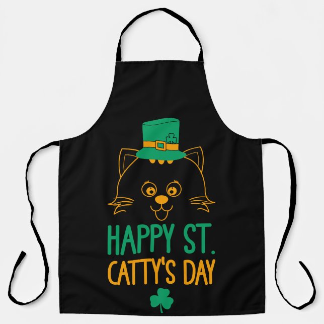 Happy Saint Catty’s Day - Cute Cat Leprechaun Apron (Front)