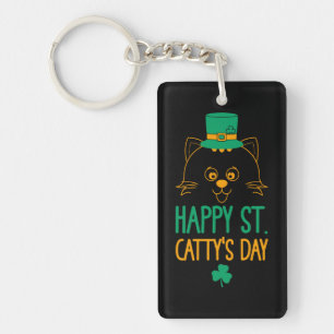 Happy Saint Catty’s Day - Cute Cat Leprechaun Key Ring