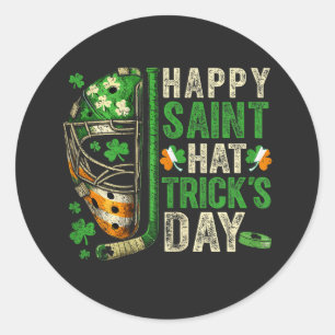 Happy Saint Hat Trick Ice Hockey Player Classic Round Sticker