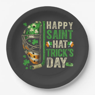 Happy Saint Hat Trick Ice Hockey Player Paper Plate
