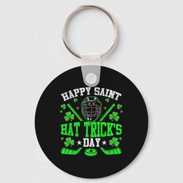 Happy Saint Hat Trick's Day Ice Hockey St. Patrick Key Ring (Front)