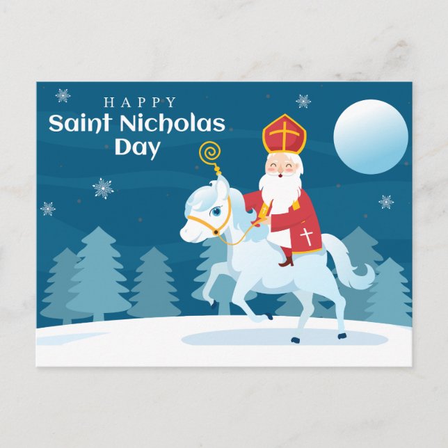 Happy Saint Nicholas Day White Horse Holiday Postcard (Front)