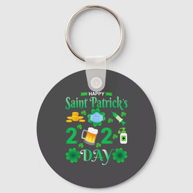 Happy Saint Patrick's Day 2024 Irish Shamrock Face Key Ring (Front)