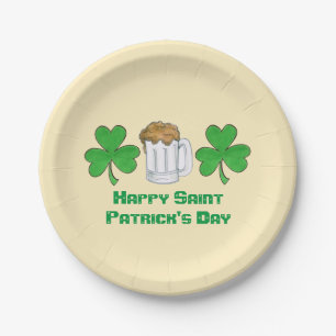 Happy Saint Patrick's Day Beer Green Shamrock Paper Plate