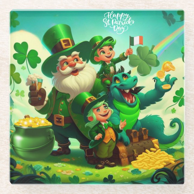 Happy Saint Patrick's Day colourful Glass Coaster (Front)