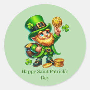 Happy Saint Patrick's Day customizable leprechaun  Classic Round Sticker