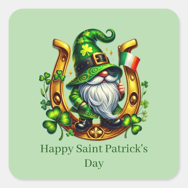 Happy Saint Patrick's Day customizable leprechaun  Square Sticker (Front)