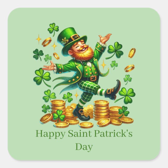 Happy Saint Patrick's Day customizable leprechaun Square Sticker (Front)
