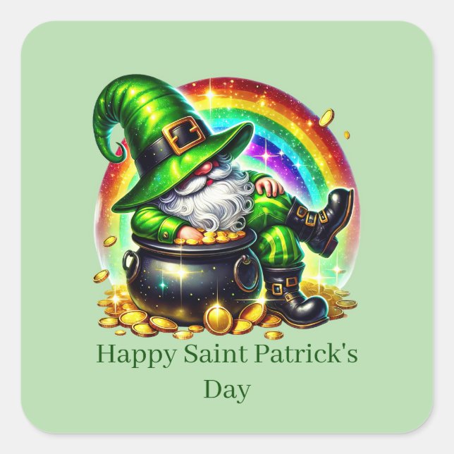 Happy Saint Patrick's Day customizable leprechaun  Square Sticker (Front)