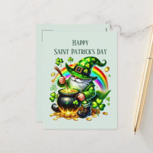 Happy Saint Patrick's Day gnome add text Holiday Postcard