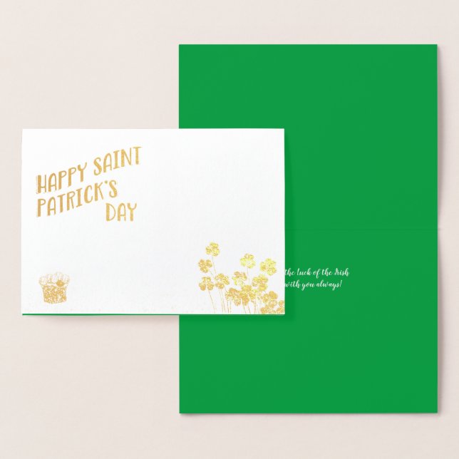 Happy Saint Patrick's Day Gold and Green Custom Foil Card (Display)