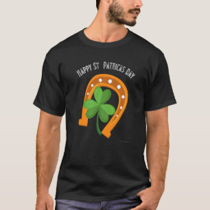 Happy Saint Patricks Day Green Clover Horse Shoe T-Shirt