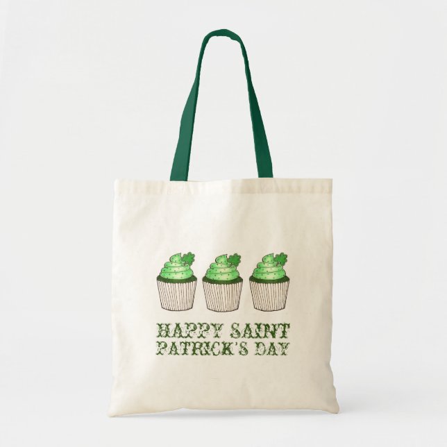 Happy Saint Patrick's Day Green Cupcake Tote Bag (Front)