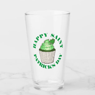Happy Saint Patrick's Day Green Shamrock Cupcake Glass