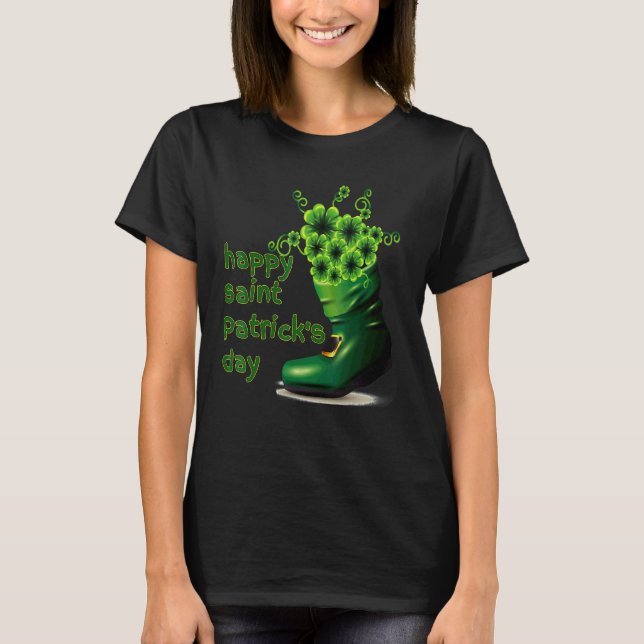 Happy Saint Patrick's Day Green Shoe Lucky Shamroc T-Shirt (Front)