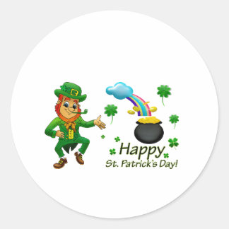 Happy Saint Patrick's Day Leprechaun Rainbow  Classic Round Sticker