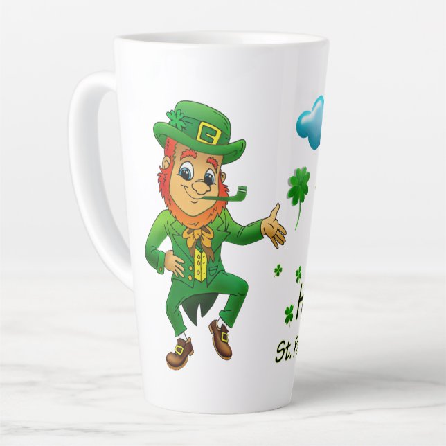 Happy Saint Patrick's Day Leprechaun Rainbow  Latte Mug (Left Angle)