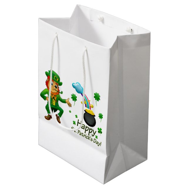 Happy Saint Patrick's Day Leprechaun Rainbow  Medium Gift Bag (Front Angled)