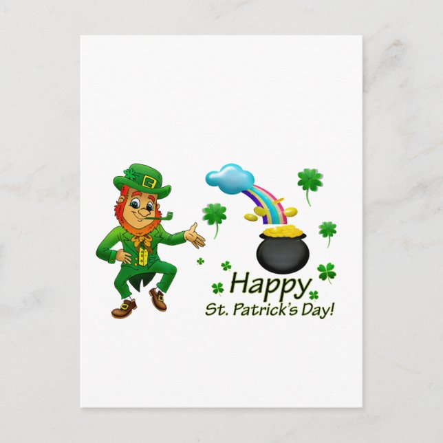 Happy Saint Patrick's Day Leprechaun Rainbow  Postcard (Front)