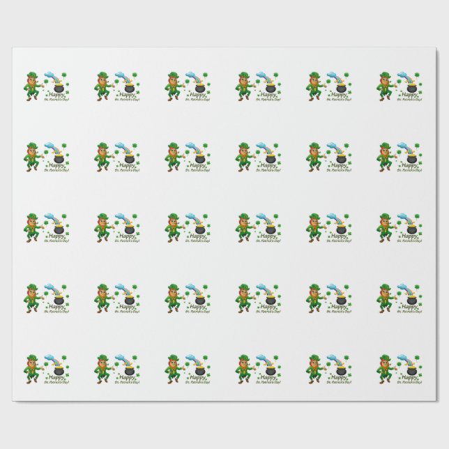Happy Saint Patrick's Day Leprechaun Rainbow  Wrapping Paper (Flat)