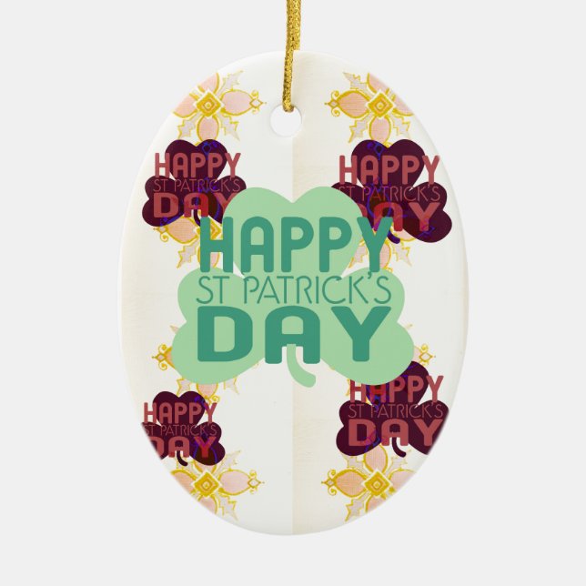 Happy Saint Patrick's Day Lovely Art Print Ceramic Tree Decoration (Front)
