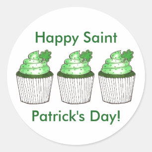 Happy Saint Patrick's Day Lucky Green Cupcake Cake Classic Round Sticker