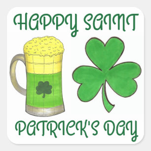 Happy Saint Patrick's Day Lucky Shamrock Beer Square Sticker