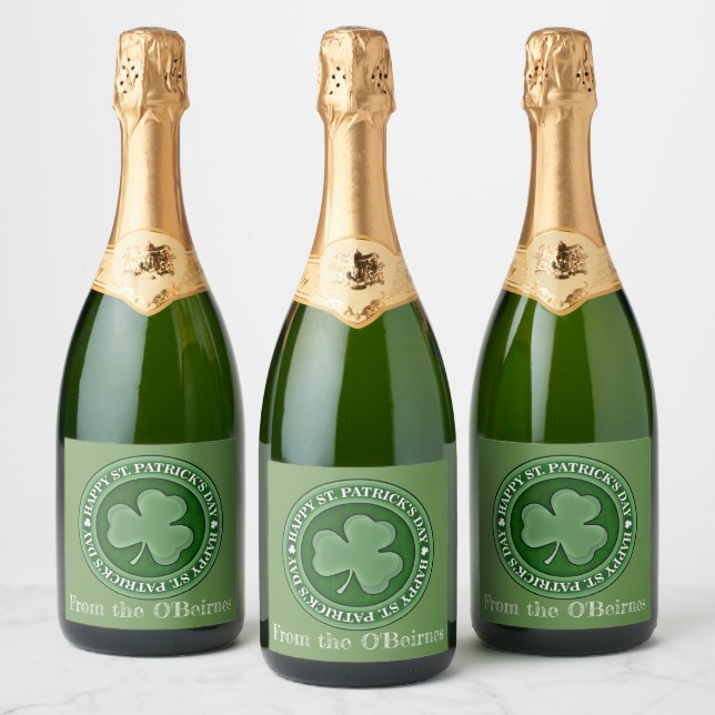 Happy Saint Patrick's Day Lucky Shamrock Custom Sparkling Wine Label (Bottles)