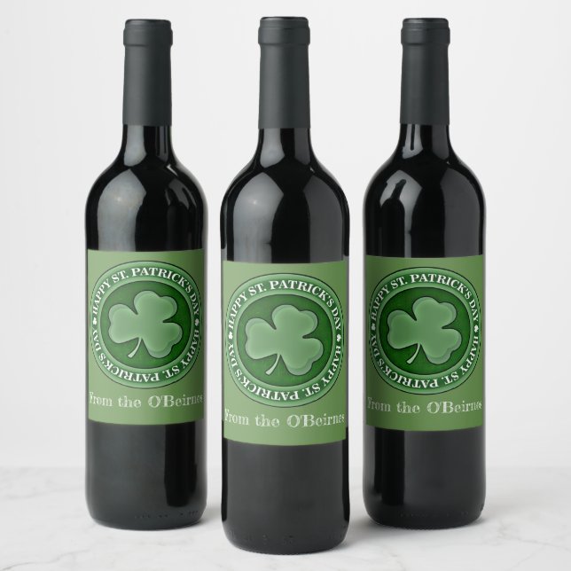 Happy Saint Patrick's Day Lucky Shamrock Custom Wine Label (Bottles)